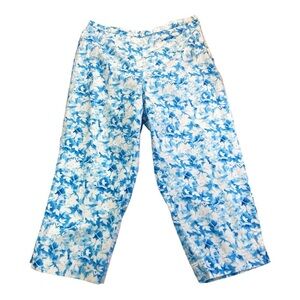 Liz Claiborne petite blue white cotton side zip capri pants 14P